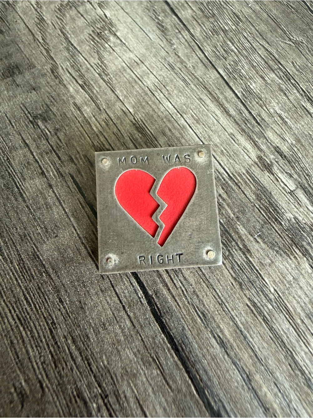 Square Heart Pin - Red Broken Heart Enamel